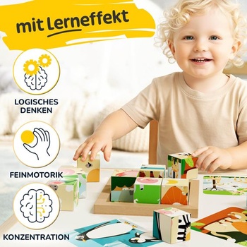 Merle Toys 6v1 kostkové puzzle pro děti od 2 let, dřevěné puzzle pro děti od 2 let, certifikace