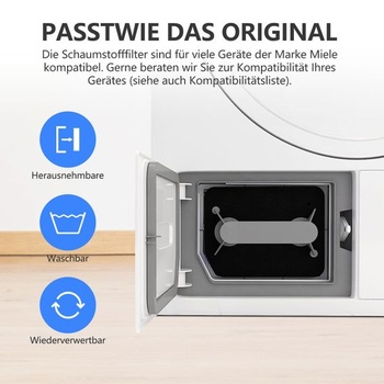 Filtr pro sušičky Miele T1, základní filtr pro sušičky prádla 9164761, náhradní filtrační houba,