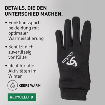 Unisexové fleecové rukavice Odlo Stretch Fleece Liner na lyžování a běhání, černé, velikost L