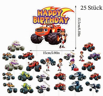 25 Blaze a Monster Machines Tortové dekorácie s Monster Trucky