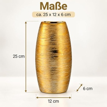 Elegantná zlatá keramická váza Brandsseller - 25x12x6 cm - Luxusný dizajn, všestranná bytová