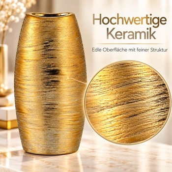 Elegantná zlatá keramická váza Brandsseller - 25x12x6 cm - Luxusný dizajn, všestranná bytová