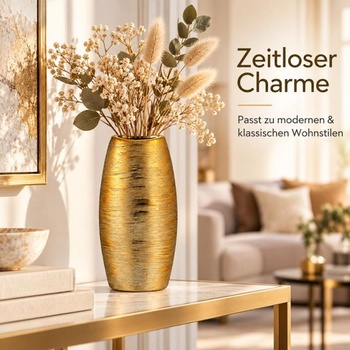 Elegantná zlatá keramická váza Brandsseller - 25x12x6 cm - Luxusný dizajn, všestranná bytová