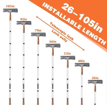 Profesionální čistič stěračů oken, sprchový stěrač 2 v 1 s prodlužovací tyčí 266 cm, teleskopický