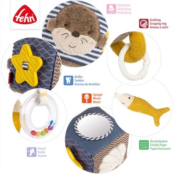 Fehn Activity Cube Otter – Hračka pre rozvoj motorických zručností so závesnými úchopovými prvkami –