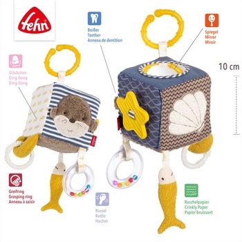 Fehn Activity Cube Otter – Hračka pre rozvoj motorických zručností so závesnými úchopovými prvkami –