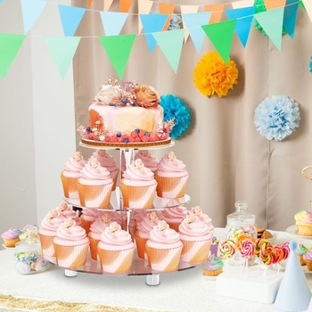 Akrylový stojan na muffiny, priehľadný vežový držiak na dezerty s podstavcom pre svadby, večierky,