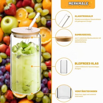 Sada 4 pohárov s viečkami a slamkami, poháre na pitie s objemom 500 ml/16 oz s viečkami, poháre na ľadovú