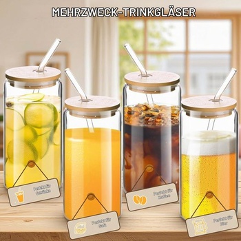 Sada 4 pohárov s viečkami a slamkami, poháre na pitie s objemom 500 ml/16 oz s viečkami, poháre na ľadovú
