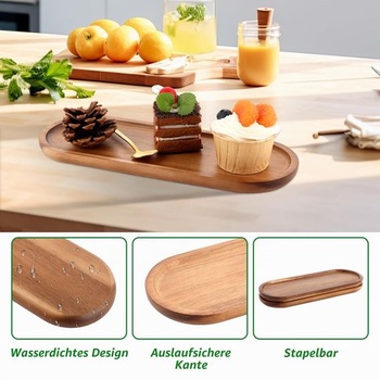 SHUESS Sada 4 oválných táců z akáciového dřeva 29 x 10,5 x 1,5 cm - Velký eliptický servírovací