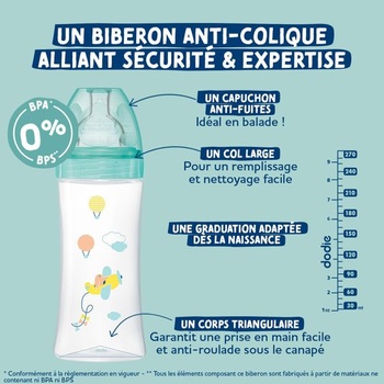 Detská fľaštička Dodie, Anti-Colic Sensation+, zelená, vzduchová, 270 ml, 0-6 mesiacov, plochá