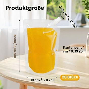 20 x opakovane použiteľných sáčkov na nápoje 500ml | Priehľadné vrecká na nápoje bez BPA | Nepriepustné