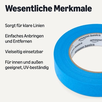 Amazon Basics Malerband, 2,3 cm x 55 m, balenie 4 roliek, modrá 2,3 cm x 55 m 4