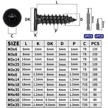Mbsomnus 120 ks skrutiek Torx M3x6 mm skrutky do dreva Torx nerezová oceľ M3X6-120 ks