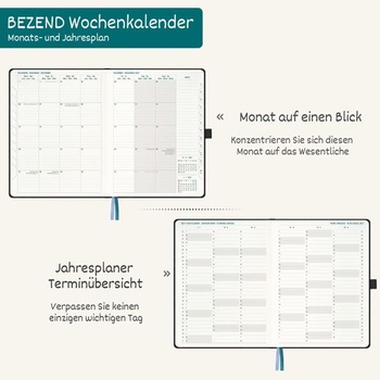 BEZEND Kalender 2026 2027 Horizontálny Wochenkalender A4 (28,5 x 22 cm) Lila 28 x 21 cm