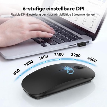 Bezdrôtová myš TECKNET Bluetooth USB-C a USB-A, tenká, so 4 tlačidlami, čierna
