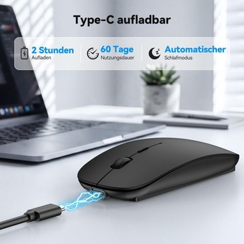 Bezdrôtová myš TECKNET Bluetooth USB-C a USB-A, tenká, so 4 tlačidlami, čierna