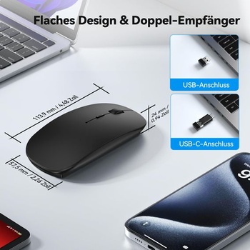 Bezdrôtová myš TECKNET Bluetooth USB-C a USB-A, tenká, so 4 tlačidlami, čierna