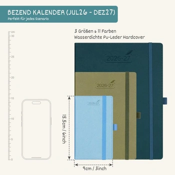BEZEND Kapesní kalendář 2026 2027 Malý týdenní kalendář A6 15,5 x 9 cm A6 15,5 x 9 cm 2026 2027