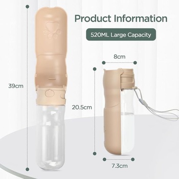 Fľaša na vodu pre psov AiQInu 520 ml, skladacia o 180° pre psy a mačky, nepriepustná, prenosná fľaša