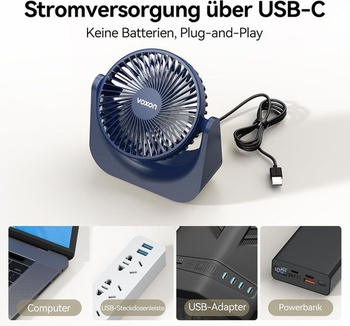 VOXON USB stolní ventilátor, mini ventilátor s 5 rychlostmi, tichý ventilátor, malý USB ventilátor