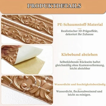 Samolepicí měděně zbarvená stropní římsa - 8 cm (Š) x 5 mm (H) x 10 m (D), samolepicí nástěnná a