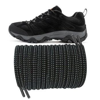 Šnúrky UamGlsob Ø5mm hrubé okrúhle pre turistické topánky Merrell šedo-čierne 54 palcov/140 cm