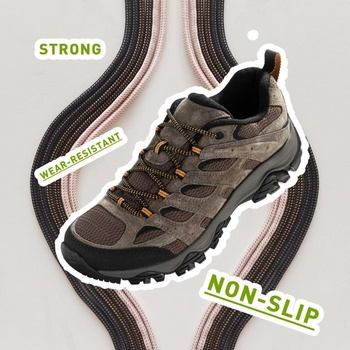 Šnúrky UamGlsob Ø5mm hrubé okrúhle pre turistické topánky Merrell šedo-čierne 54 palcov/140 cm