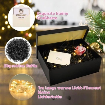 Dárková krabička s víkem, dárková krabička se světlem, rafie, blahopřání černá