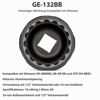 Kľúč na stredové zloženie GEWAGE 1/2 palca, hliník, niekoľko variantov, 16 zubov 39 mm – kompatibilný sa