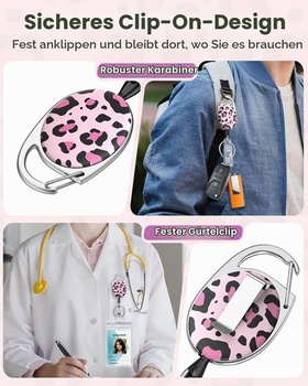 Rozšíriteľná kľúčenka Uniclife s leopardím potlačou, odznak, cievka, ružová, leopardí vzor