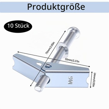 10 ks preklápacích skrutiek M6, skrutky 75 mm, s krídlovou maticou a podložkami M6x75 10,0