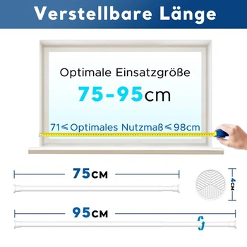Tyč na záclony s upínacími svorkami, 75-95 cm, biela, Ø 25 mm, tyč s upínacími svorkami, biela, 75-95