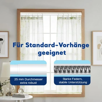 Tyč na záclony s upínacími svorkami, 75-95 cm, biela, Ø 25 mm, tyč s upínacími svorkami, biela, 75-95