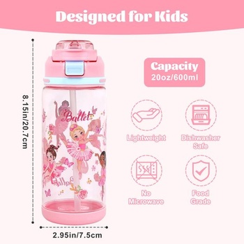 Detská fľaša na pitie decalsweet 600 ml, nepriepustná fľaša na vodu Ballet Ballet Princess 600 ml