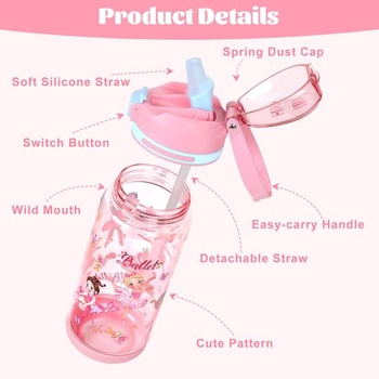 Detská fľaša na pitie decalsweet 600 ml, nepriepustná fľaša na vodu Ballet Ballet Princess 600 ml