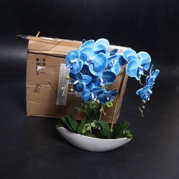 Umělá orchidej Oairse 41cm bílá/modrá