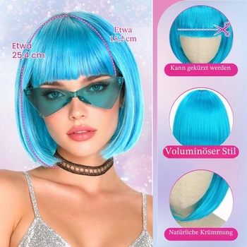 Parochňa Sofiyan Bob so slnečnými okuliarmi, parochňa pre cosplay párty s ofinou, nebesky modrá