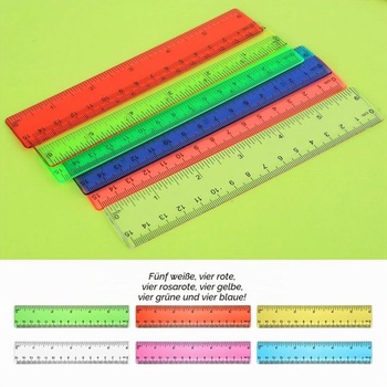 Sada 14 pravítok s dĺžkou 30 cm, rôzne farby, priehľadný plast, dĺžka 30 palcov.