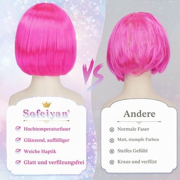 Parochňa Sofiyan Bob so slnečnými okuliarmi, parochňa pre cosplay párty s ofinou, ružovočervená