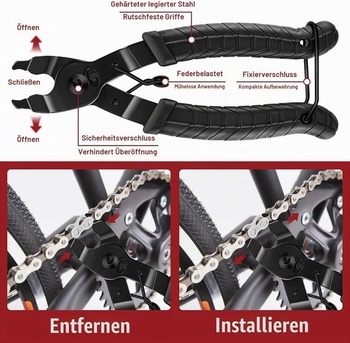 9dielna sada náradia na reťaze bicyklov, náradie na reťaze bicyklov, kliešte na zámok reťaze,