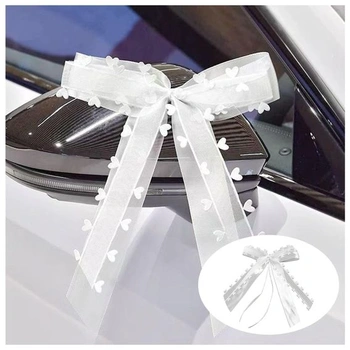 10 kusů mašlí na auto, svatební dekorace na auto, ozdobné mašle na auto (13×26 cm)