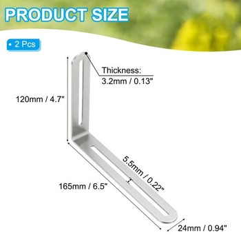 PATIKIL 2 kusy nastavitelných úhlových konzol 165x24x120mm s dvojitou drážkou, úhlová konzola z