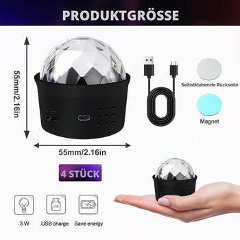 Mini disko gule, Sada 4 LED disko svetiel, Párty svetla, Svetlá na disko guľu, Disko párty svetla,