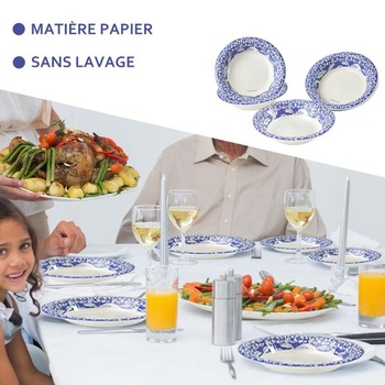 Jednorazové kartónové misky, 470 ml, 50 kusov, elegantný porcelánový design, robustný a vhodné do