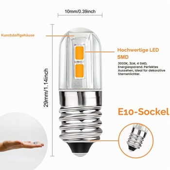 5 ks E10 LED žiaroviek 6V, AC/DC 6V 0,3W, 3000K teplá biela, nahrádza 3 watty, náhradné žiarovky za