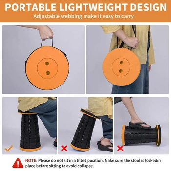 Teleskopická kempingová stolička, nastaviteľná výška 6-45 cm, nosnosť 181 kg, prenosná s popruhom