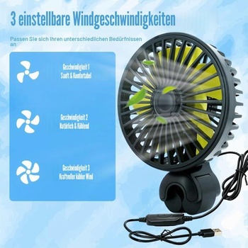 Ventilátor do auta Mineup pre zadné sedadlá, 5V dvojhlavý ventilátor do auta, chladenie ventilátorom