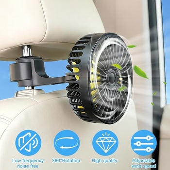 Ventilátor do auta Mineup pre zadné sedadlá, 5V dvojhlavý ventilátor do auta, chladenie ventilátorom