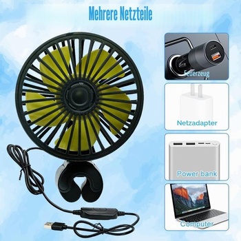 Ventilátor do auta Mineup pre zadné sedadlá, 5V dvojhlavý ventilátor do auta, chladenie ventilátorom